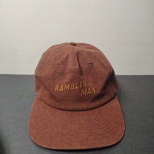 Seager Ramblin Man Hat Cap Snap Back Brown Hemp Stitched Script Logo Panel